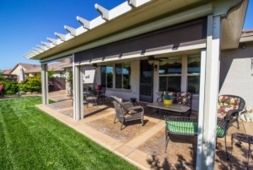 Covered patio with stamped concrete